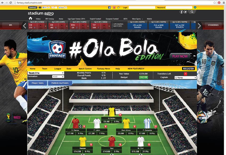 Malaysians can also participate in games like the Stadium Astro Fantasy Olabola Edition on the PLAY platform.