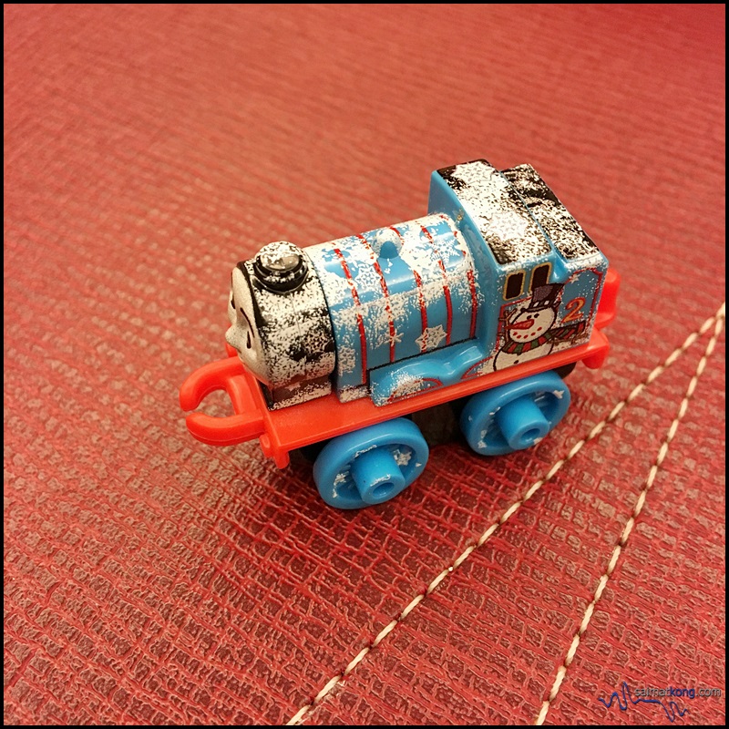 This is Aiden's very first Thomas & Friends minis engine. It's no.66 Chillin' Edward from 2015 Wave 4. Edward is covered in snowflakes and snowman illustrations with a number 2 printed on its blue engine.