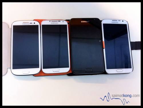 Check out the comparison between Samsung Galaxy S III, Samsung Galaxy S4, Samsung Galaxy Note and Samsung Note II.