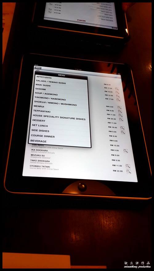 iPad Menu at 一心 Ishin Japanese Dining @ Old Klang Road