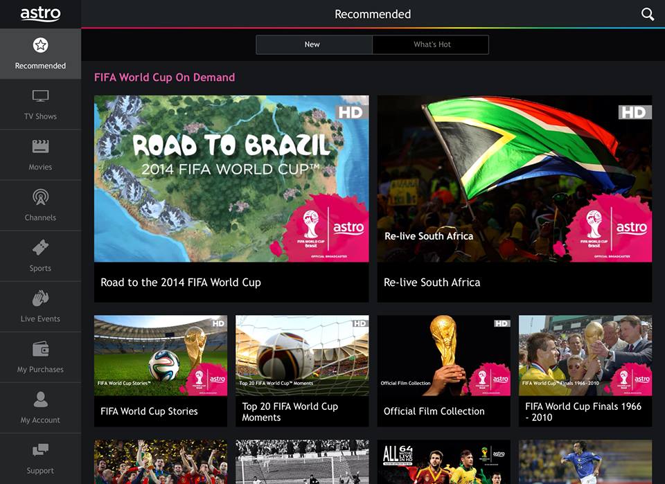 Astro on the Go App will feature all 64 Live matches of the 2014 FIFA World Cup for Astro subscribers.