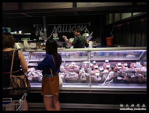 The varieties of ham, sausages and pork meat for sale in the grocer