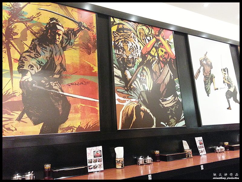 Menya Musashi @ Isetan Eat Paradise, 1 Utama : You will see big posters of samurai hanging on the wall.