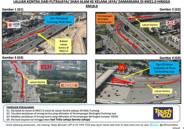 LDP Contra Flow for Putrajaya / Shah Alam Bound Traffic to Kelana Jaya