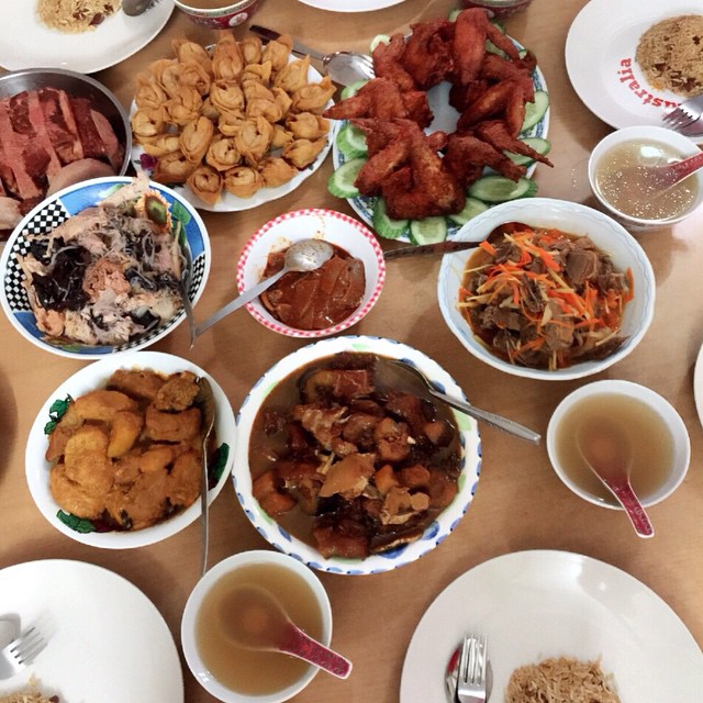 A table full of delicious dishes during Chinese New Year