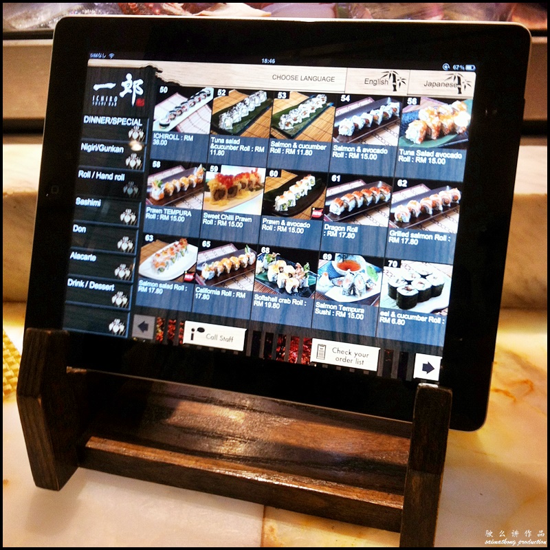 Ichiro Sushi Bar @ Isetan Eat Paradise, 1 Utama : Ichiro Sushi Bar uses iPad menu to enable patrons to order their food at the table