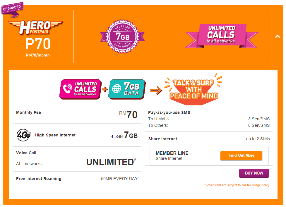 U Mobile New Hero Postpaid P70 Plan Unlimited Calls To All Networks 7gb Data I M Saimatkong