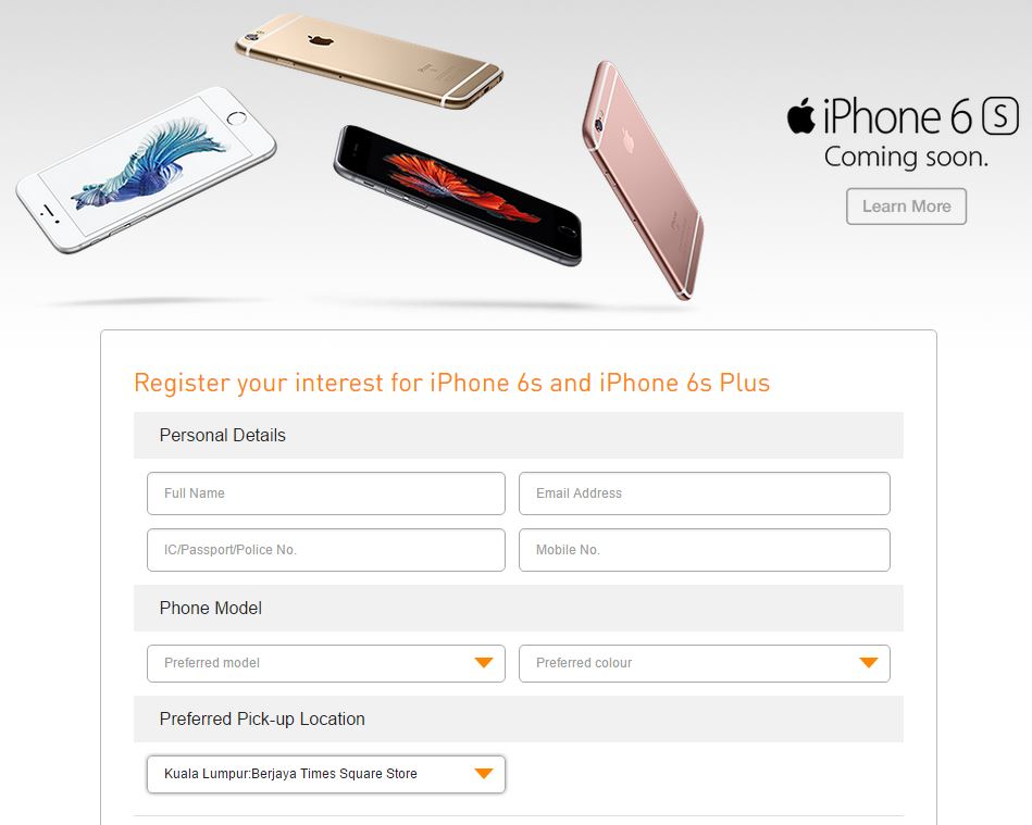 Register your interest for iPhone 6s and iPhone 6s Plus
