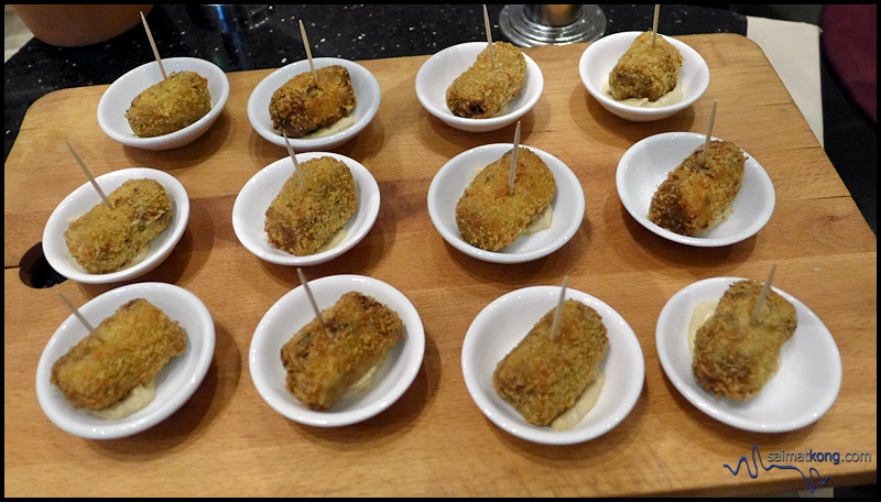 Beef croquettes with dijon mustard sauce.