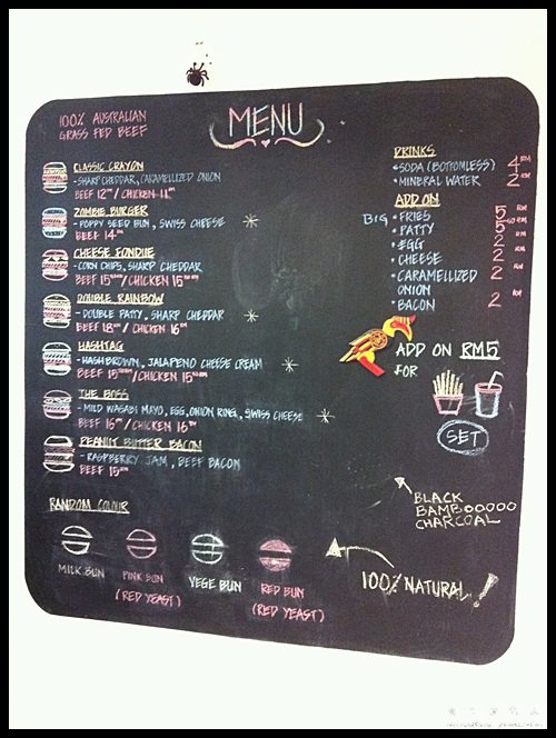 Their menu is on the chalkboard near the cashier with drawings of the burgers : Crayon Burger @ SS15, Subang Jaya