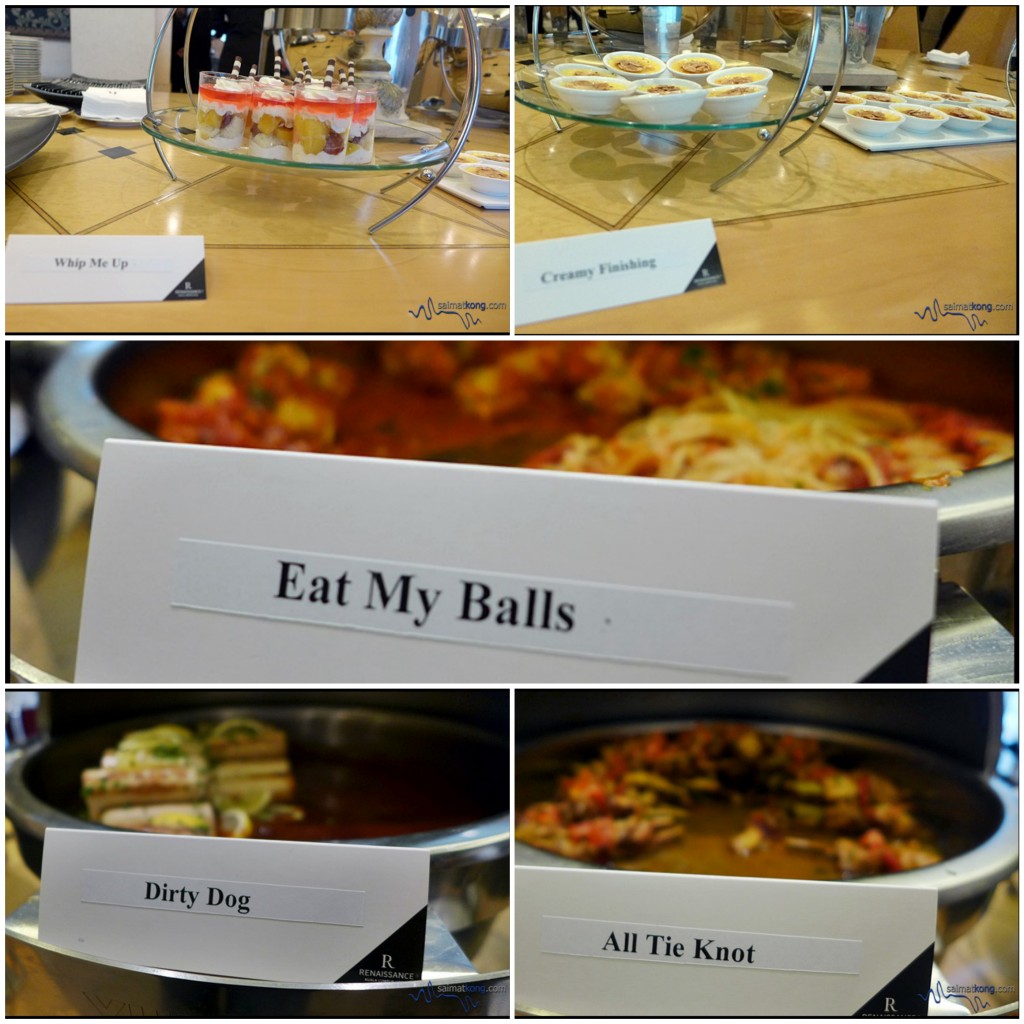 We get to sample food for Hens Party. The food comes in interesting names like Whip Me Up, Creamy Finishing, Eat My Balls, Dirty Dog & All Tie Knot.