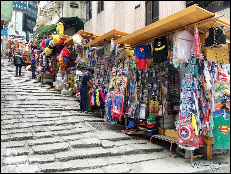 Stalls along the slopes in Central, Hong Kong. 