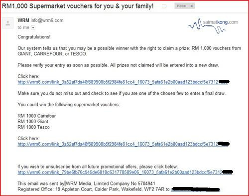 Win RM1000 Supermarket Vouchers!? Carrefour, Giant, Tesco. Scam? Database collection?