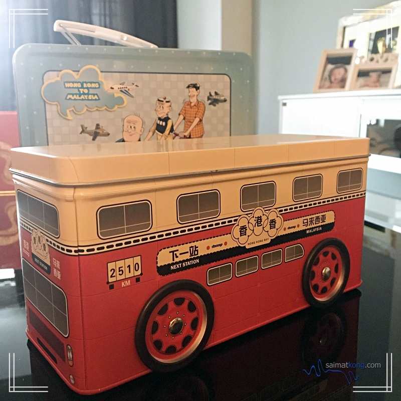 Old Master Q Themed Snowy Mooncake from Hong Kong Bay - Really love the nice bus metal tin which totally reminds me of the Hong Kong bus.