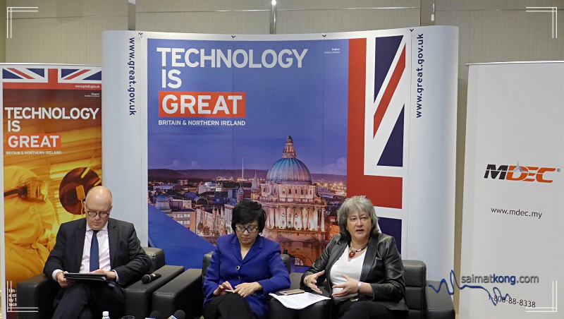 Malaysia Digital Economy Corporation (MDEC) chief executive officer Datuk Yasmin Mahmood (centre), British High Commissioner to Malaysia Vicki Treadell (right) and UK’s National Technology Adviser Liam Maxwell (left) during press conference.