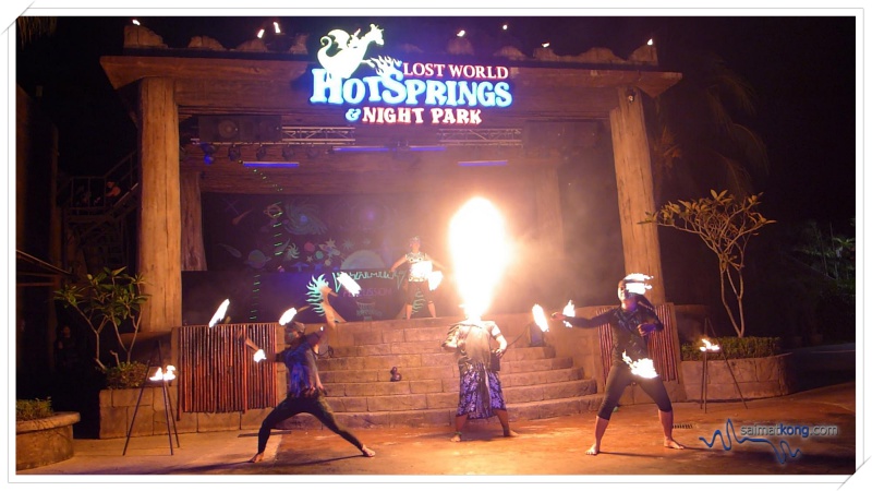 Night comes alive at Lost World Hot Springs Night Park - The Flaming Percussion Show