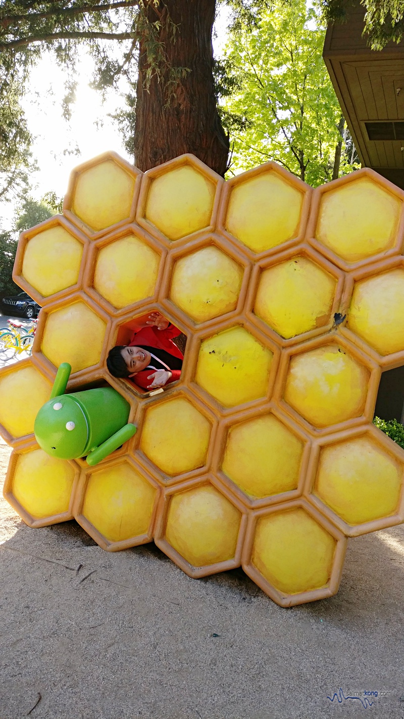 Google IO 2018 - Google Android Lawn Statues is a nice place to take photos with a series of large foam statues. Android Honeycomb