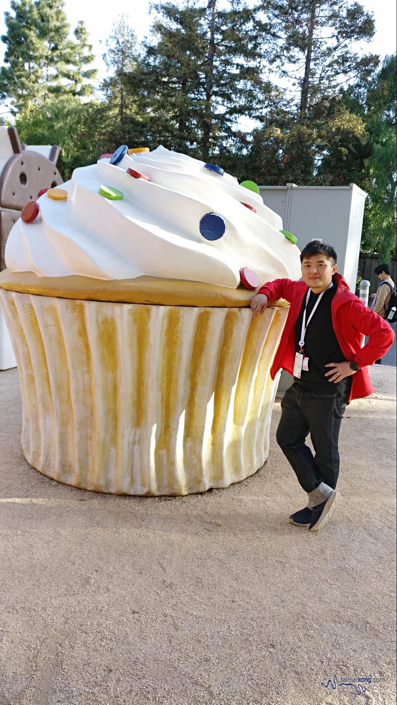Google IO 2018 - Google Android Lawn Statues is a nice place to take photos with a series of large foam statues. Android Cupcake