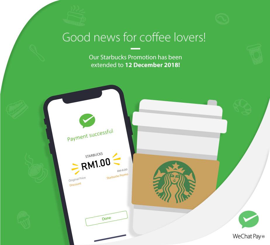 Promotion Extended. RM1 only for 1 Grande @ Starbucks Coffee with WeChat pay!