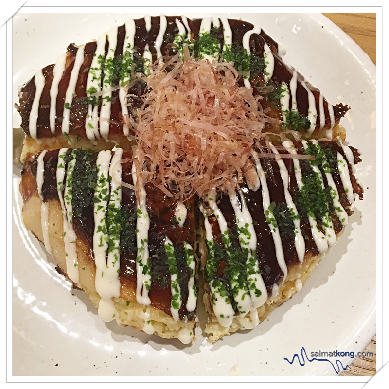 Osaka Kitchen, J’s Gate Dining @ Lot 10 - Here comes our Okonomiyaki, Japanese style grilled pancake which is loaded with shredded cabbage, egg, flour, Japanese yam and our choice of fillings.
