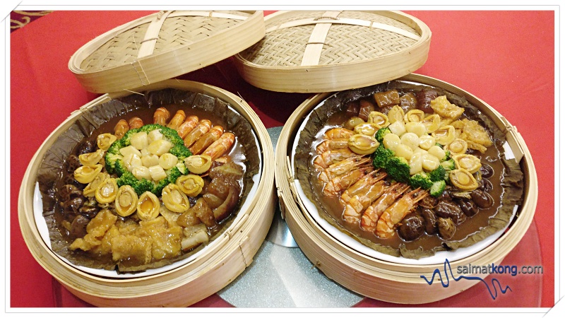 For the smaller groups of people, you can opt for the “Poon Choi” set, there are three layers of ingredients in Poon Choi, comprising seafood, meat and vegetables, braised in a supreme sauce which include abalones, sea cucumber, scallops, fish maw, prawns, mushrooms, roast duck, waxed and roasted duck, smoked oysters, broccoli and Chinese cabbage, it’s a scrumptious dish that entices everyone to dig in.