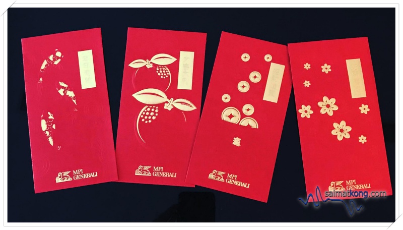 Oink Oink 2019 Year of Pig Red Packets - To celebrate the Year of the Pig, MPI Generali Insurans printed a set of red packets in four designs featuring fishes, mandarin oranges, gold coins and flowers which is the symbol of abundance, prosperity, good fortune and wealth.