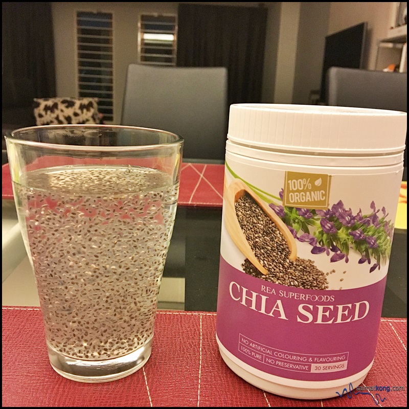 One of my favorite ways to consume chia seeds is by adding them into my glass of water and let them sit in for a while before drinking. 