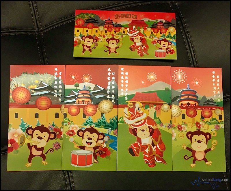 Evolution Marketing printed a set of monkey designs red packets with auspicious wordings on it. The 4pc set is definitely one of my favorite sets Coz it's both cute and colorful. 
