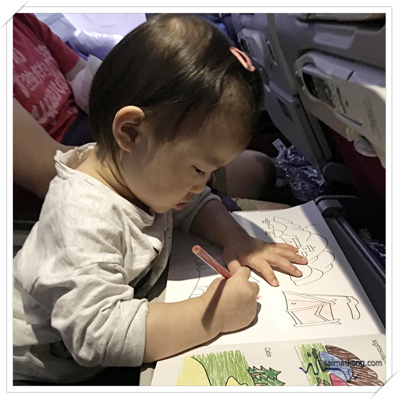 Brought along activity book to keep Annabelle busy on flights and it works.