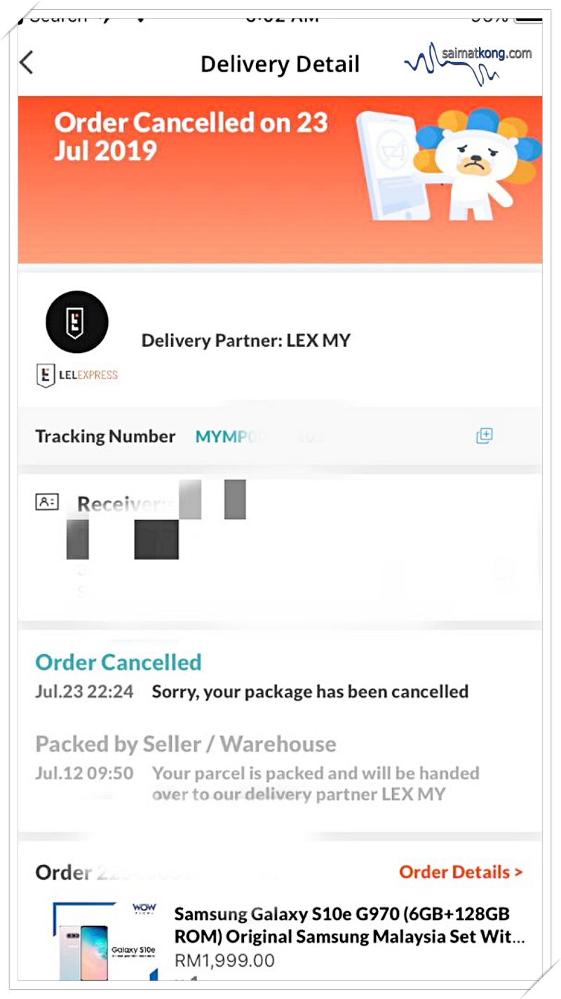 Lazada gimmick, Seller tactic or just unlucky Buyer - The delivery status changed to "Your parcel is packed and will be handled over to our delivery partner LEX MY" on the same day 12th July at 9.50am.
