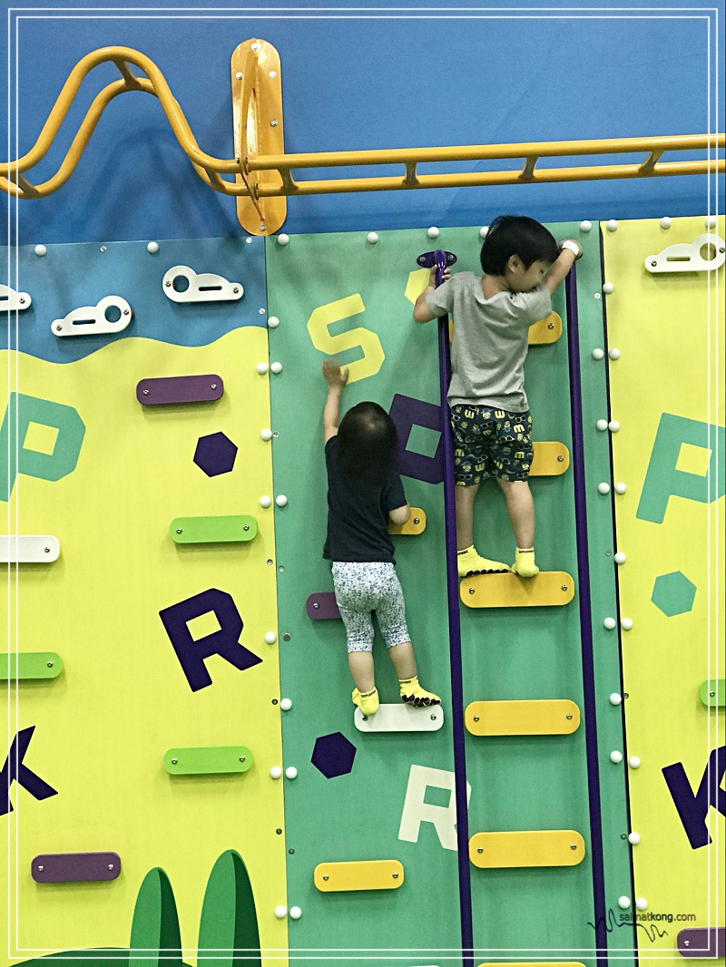 Fun Family Day with Kids @ SuperPark Malaysia - Climbing wall with monkey bars above 