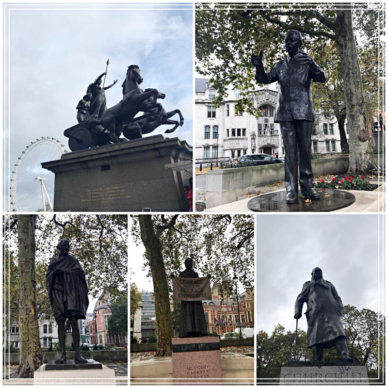 The Parliament Square contains twelve statues of British, Commonwealth and foreign political figures including Winston Churchill, Nelson Mandela, Mahatma Gandhi, Millicent Fawcett and Abraham Lincoln to name a few.