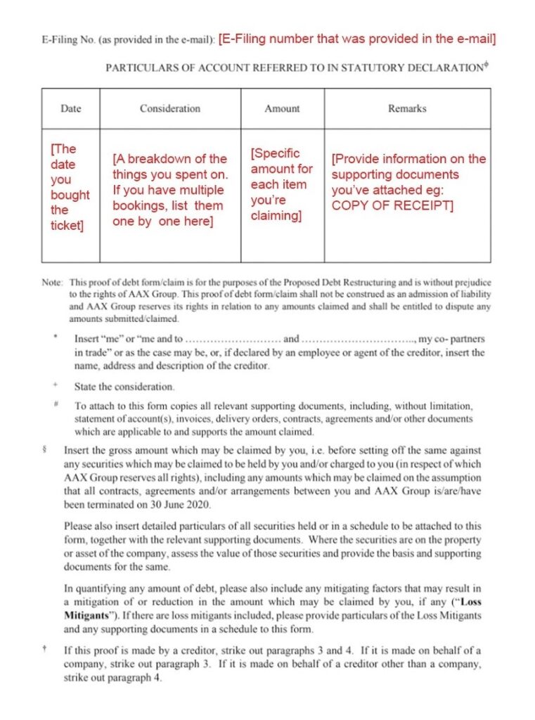 How to fill up AirAsia X refund form : Proof of Debt (POD)