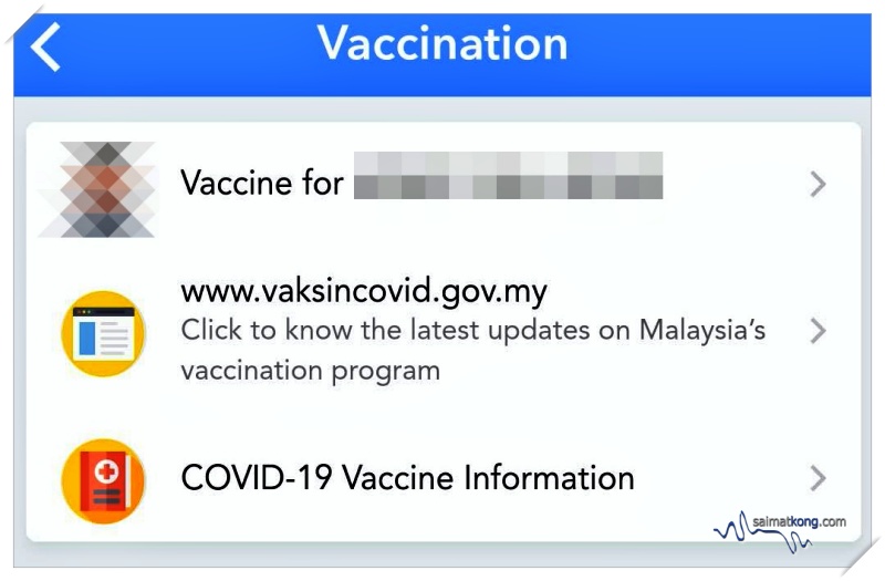 Click on the ‘COVID-19 Vaccination’ button and check that your personal details (name, IC, phone number) are correct. 