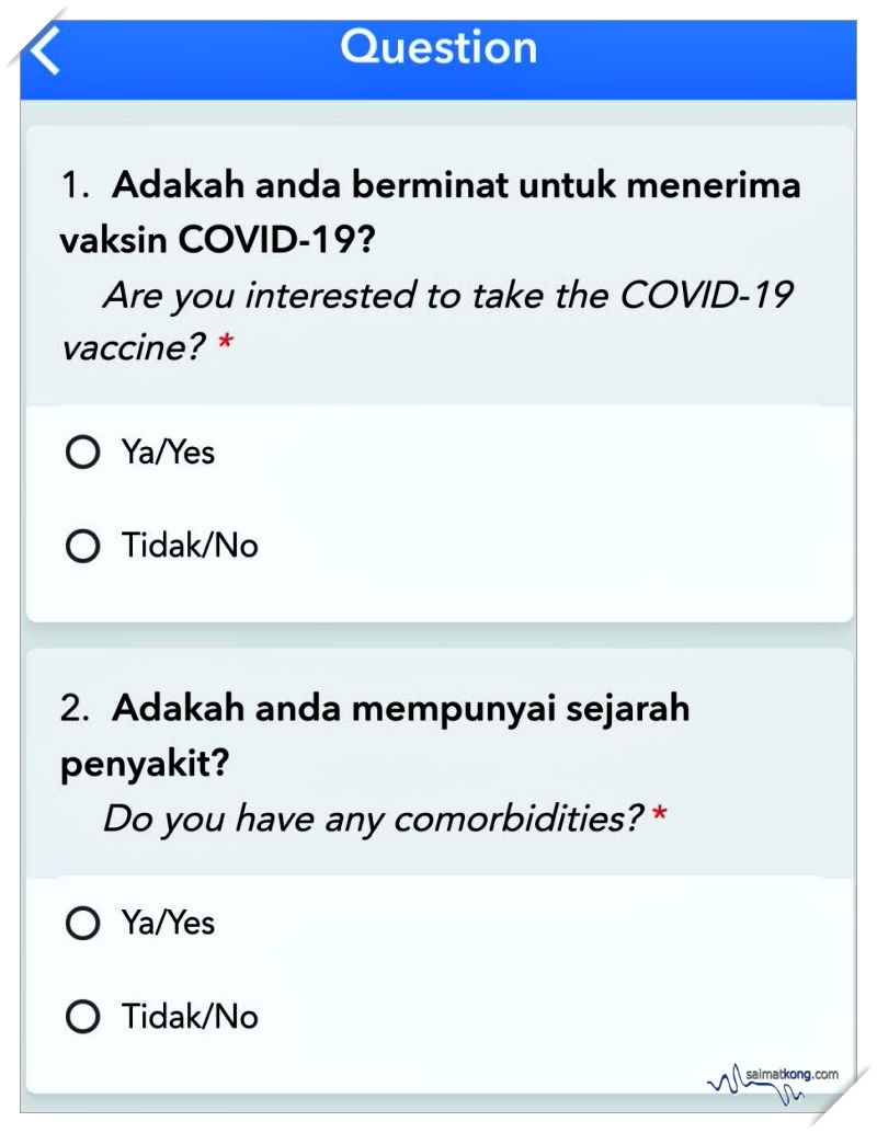 Once your details are verified, you will have to answer a few yes/no questions. 