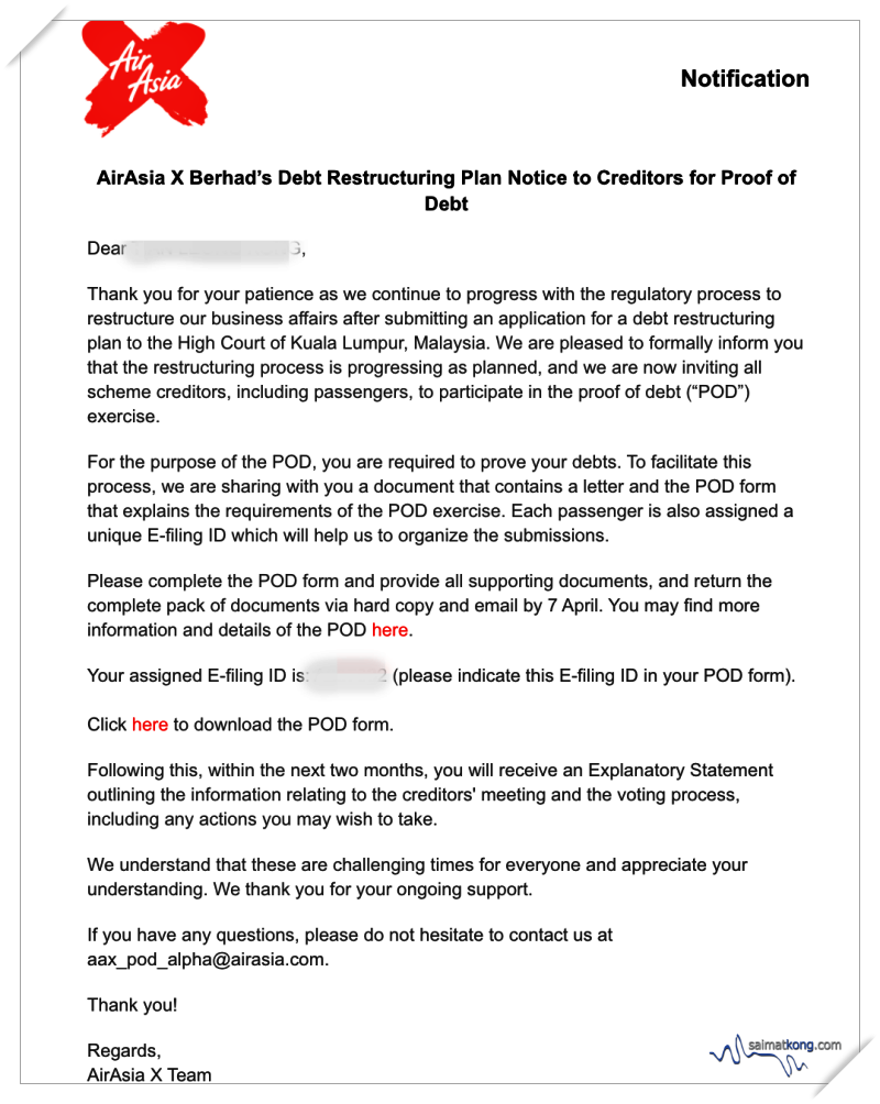 How to fill up AirAsia X refund form : Proof of Debt (POD)